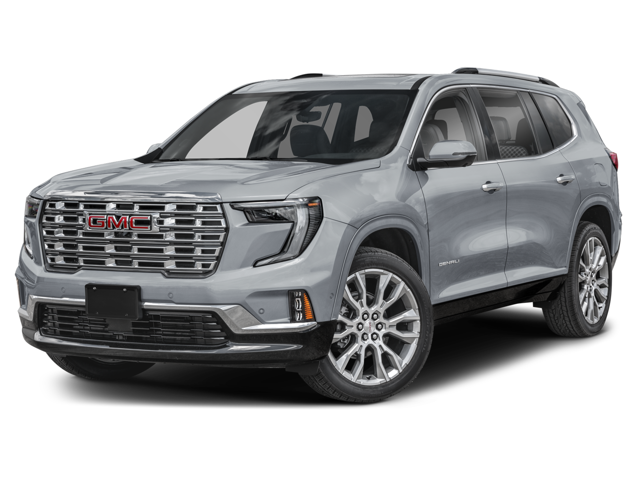 2025 GMC Acadia Denali in Volcanic Red Tintcoat — front three-quarter view