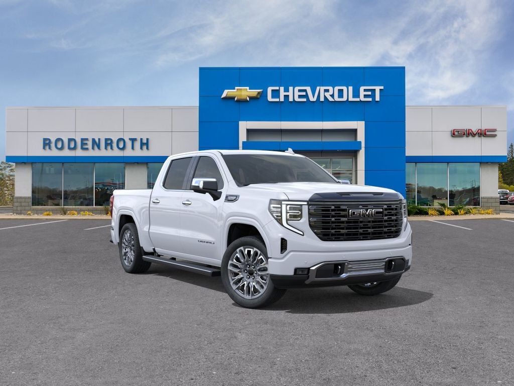 2026 GMC Sierra 1500 Denali Ultimate in Glacier White Tricoat — front three-quarter view