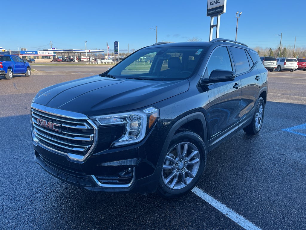 2023 GMC Terrain SLT in Ebony Twilight Metallic — front three-quarter view