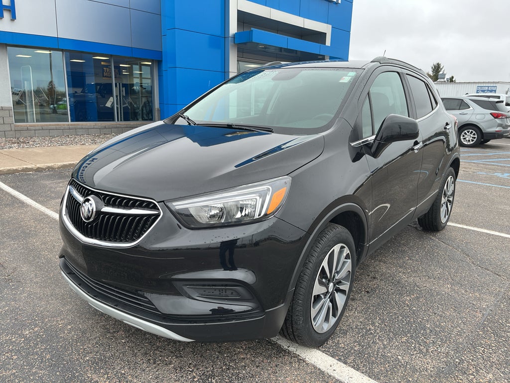 2022 Buick Encore Preferred in Ebony Twilight Metallic — front three-quarter view
